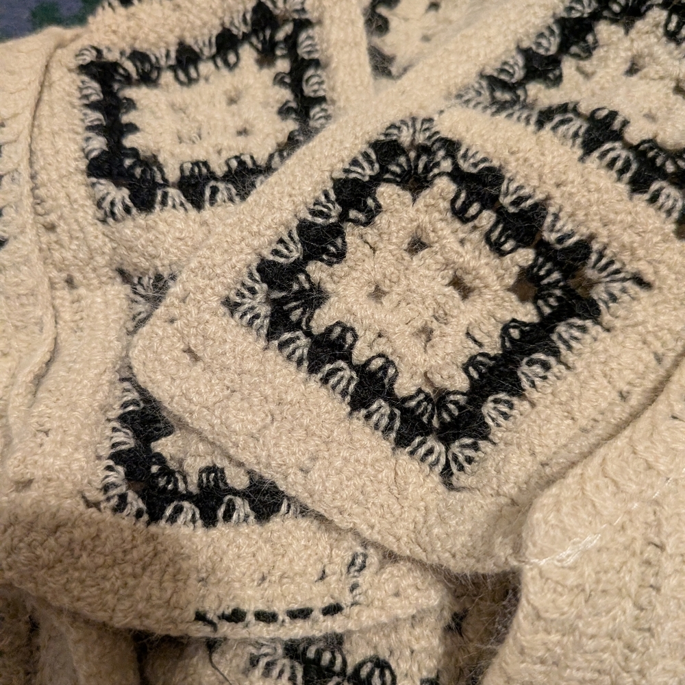 Sumwon Granny Square Black And Tan Cardigan/Button Down Shirt M - Picture 6 of 9